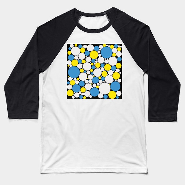 blue white and yellow pop art polka dot pattern Baseball T-Shirt by pauloneill-art